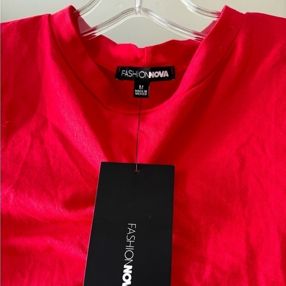 Fashion Nova Red Cropped Lace up High Neck Top Size M - Picture 4 of 4